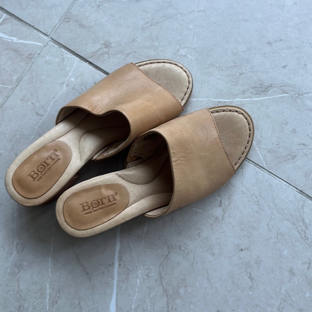 Born brown leather wedges